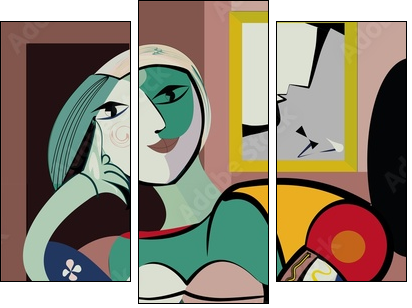Colorful abstract background, inspired by Picasso, woman in armchair - Three-piece canvas, Triptych