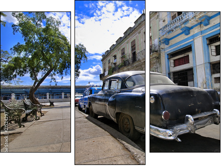 Havana Street with Oldtimer - Three-piece canvas, Triptych