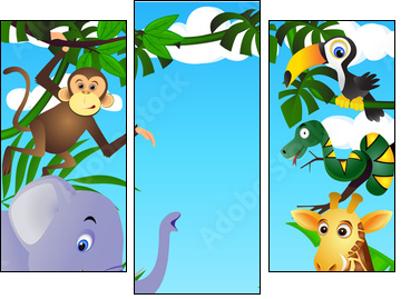 Wild animal in the tropical jungle - Three-piece canvas, Triptych