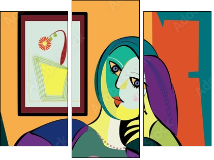 Colorful abstract background, cubism art style, portrait of woman sitting - Three-piece canvas, Triptych