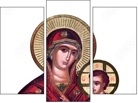 russian icon of 19th century, Virgin Mary and Jesus - Three-piece canvas, Triptych