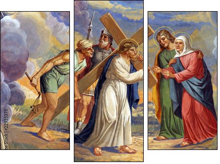 Jesus meets His Mother - Three-piece canvas, Triptych