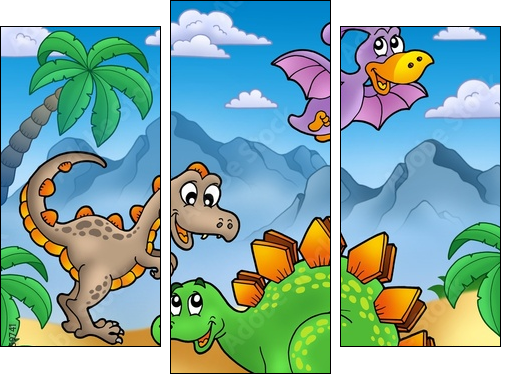 Landscape with dinosaurs 2 - Three-piece canvas, Triptych