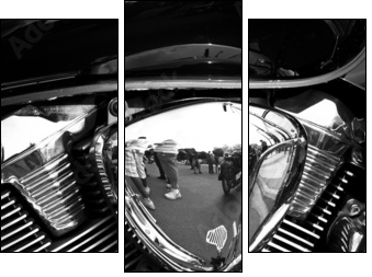 Side view of a custom motorcycle engine - Three-piece canvas, Triptych