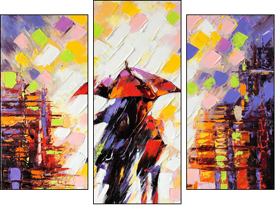 Two enamoured under an umbrella - Three-piece canvas, Triptych