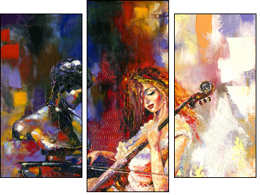 The girl and a violoncello - Three-piece canvas, Triptych