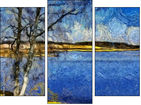 Incredible beauty of nature landscape. Spring season. Impressionism oil painting in Vincent Van Gogh modern style. Creative artistic print for canvas or textile. Wallpaper, poster or postcard design. - Three-piece canvas, Triptych