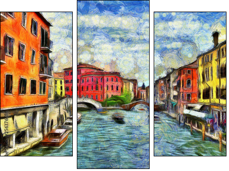 Venetian canal with moving boats, digital imitation of Van Gogh painting style - Three-piece canvas, Triptych