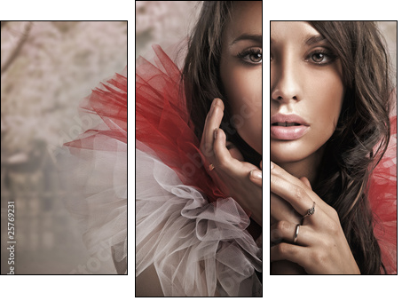 Portrait of a young brunette - Three-piece canvas, Triptych