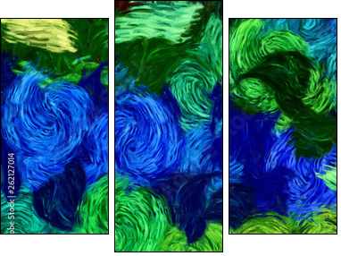 Impressionism wall art print. Vincent Van Gogh style oil painting. Swirl splashes. Surrealism artwork. Abstract artistic background. Real brush strokes on canvas. - Three-piece canvas, Triptych