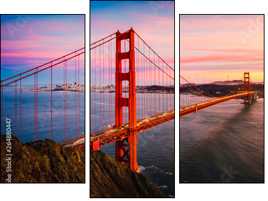 The Golden Gate Bridge at Sunset, San Francisco , CA - Three-piece canvas, Triptych