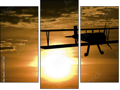 Airplane and sunset - Three-piece canvas, Triptych
