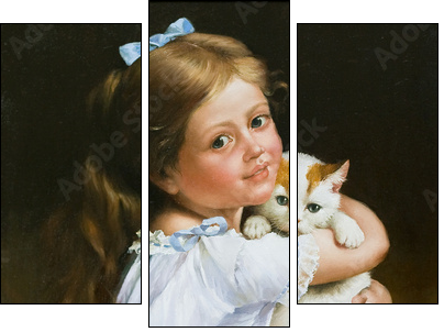 Portrait of the girl with a cat - Three-piece canvas, Triptych