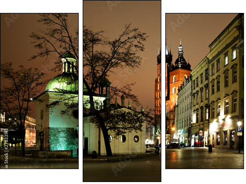 Night view of the Market Square in Krakow, Poland - Three-piece canvas, Triptych