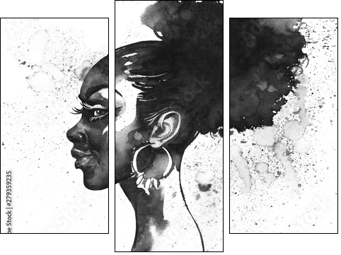 Watercolor fashion portrait - Three-piece canvas, Triptych