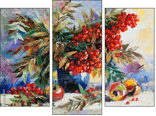 Still-life with a mountain ash and apples - Three-piece canvas, Triptych