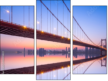 Wuhan parrot shoal yangtze river bridge in nightfall, hubei, China, suspension bridge - Three-piece canvas, Triptych