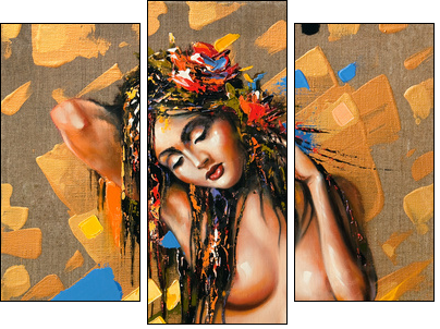 Portrait of the beautiful naked girl - Three-piece canvas, Triptych