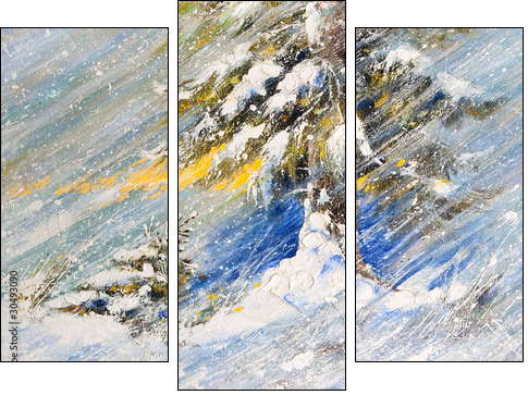 Fir-tree in snow. A picture drawn by oil - Three-piece canvas, Triptych