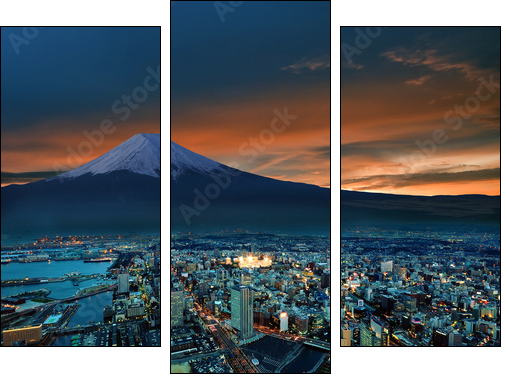 Surreal view of Yokohama city and Mt. Fuji - Three-piece canvas, Triptych