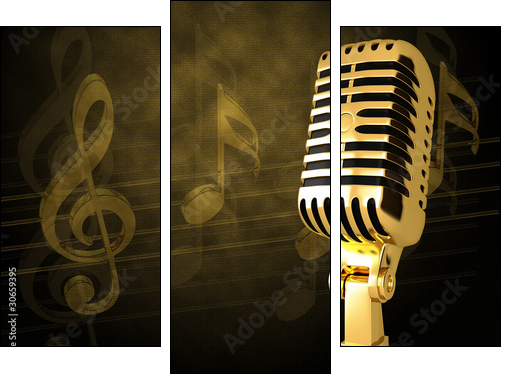 Gold vintage microphon - Three-piece canvas, Triptych