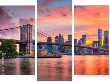 Lower Manhattan Skyline and Brooklyn Bridge - Three-piece canvas, Triptych