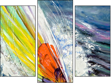 The sailing boat rushing on waves - Three-piece canvas, Triptych