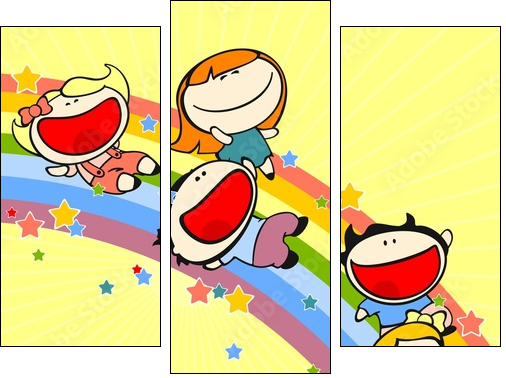Kids sliding on a rainbow - Three-piece canvas, Triptych