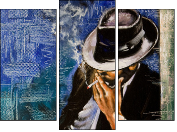 Portrait of the man with a cigarette - Three-piece canvas, Triptych