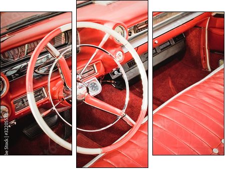 classic car interior with red leather upholstery - Three-piece canvas, Triptych