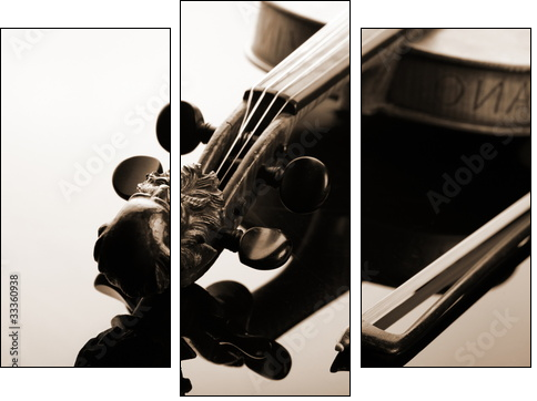 Violin and bow on dark background - Three-piece canvas, Triptych