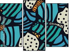 Creative seamless pattern in the style of Picasso. Various hand-drawn geometric shapes in turquoise, gold tones. Grunge texture. Minimalistic vintage design. Crazy art Wallpaper. Vector illustration. - Three-piece canvas, Triptych