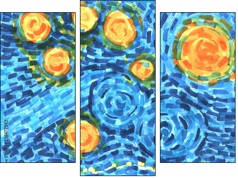 abstract background freehand living materials, colored masks curls, starry night - Three-piece canvas, Triptych