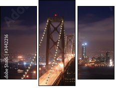 bay bridge and san francisco at night panorama - Three-piece canvas, Triptych