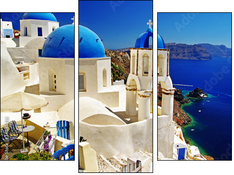 beautiful Santorini view of caldera with churches - Three-piece canvas, Triptych