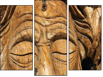 Face carved into an olive tree trunk in Matala - Three-piece canvas, Triptych