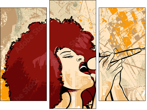 jazz singer on grunge background - Three-piece canvas, Triptych