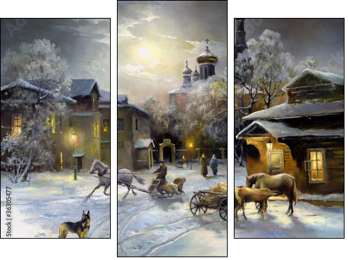 Rural landscape, oil on a canvas - Three-piece canvas, Triptych