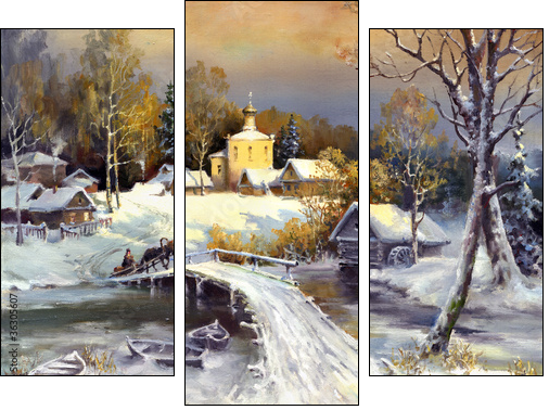 Rural landscape, oil on a canvas - Three-piece canvas, Triptych