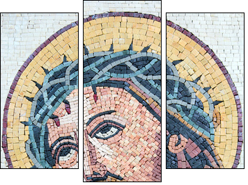 Antique Byzantine Christian mosaic portrait of Jesus Christ - Three-piece canvas, Triptych