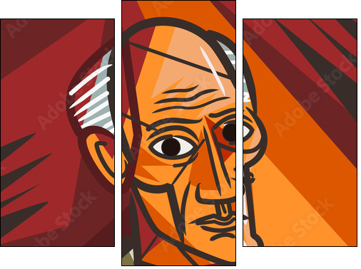 cubist old man face portrait - Three-piece canvas, Triptych
