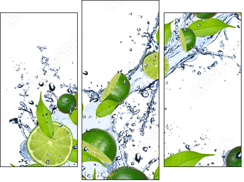 Limes falling in water splash, isolated on white background - Three-piece canvas, Triptych