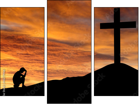 Silhouette of a man sitting regretting his sins - Three-piece canvas, Triptych
