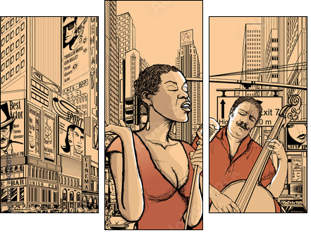jazz singer and doublle bass - Three-piece canvas, Triptych