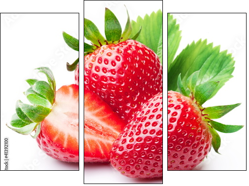 Strawberries with leaves. - Three-piece canvas, Triptych