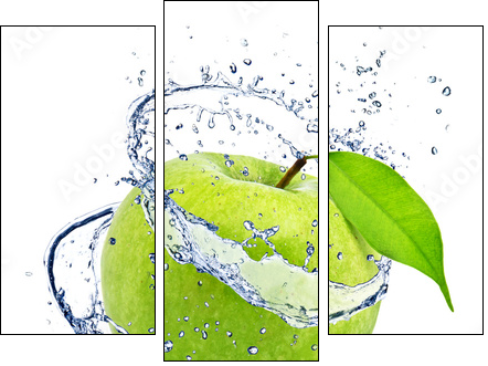 Green apple with water splash, isolated on white background - Three-piece canvas, Triptych