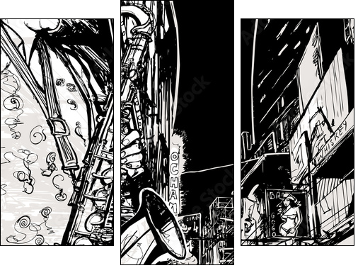 saxophonist playing saxophone in a street - Three-piece canvas, Triptych