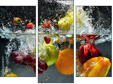 Fruit and vegetables splash into water - Three-piece canvas, Triptych