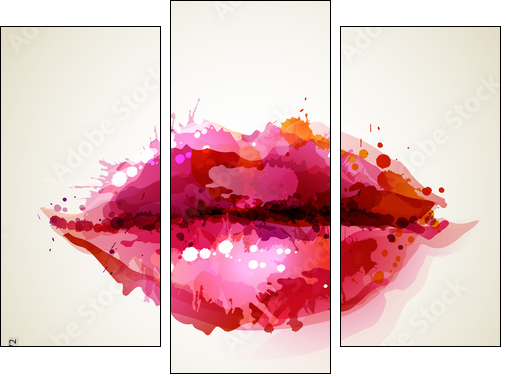Beautiful womans lips formed by abstract blots - Three-piece canvas, Triptych