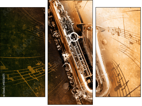 Old Saxophone with dirty background - Three-piece canvas, Triptych